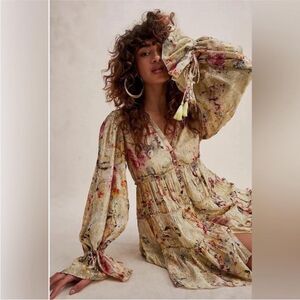 🔥ROCOCO Sands FREE PEOPLE WOMEN’S Cara floral BOHO bell sleeve Mini Dress small